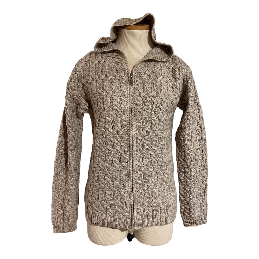 Highland Home Industries Scottish Wool Zip Hoodie Sweater Size M Beige